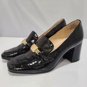 Liz Claiborne Womens MELBA Shoes Size 7 M Brown Croc Embossed Faux Leather Gold